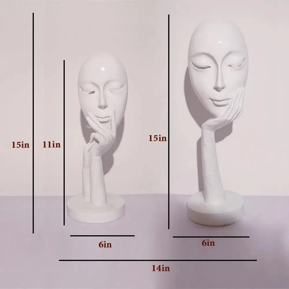 Beautiful Pair of Face Thinker Lady Statue Table Decor White Color