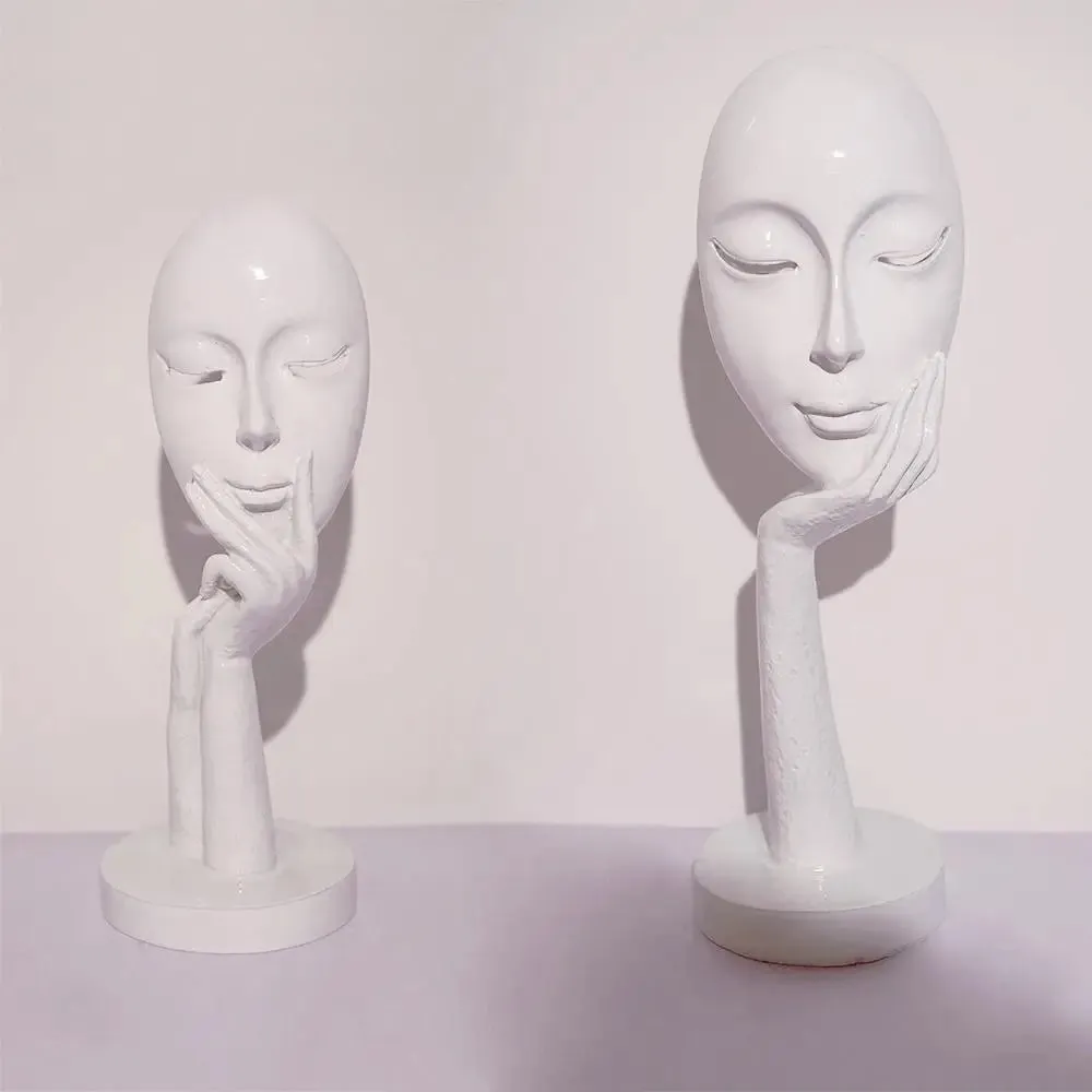 Beautiful Pair of Face Thinker Lady Statue Table Decor White Color