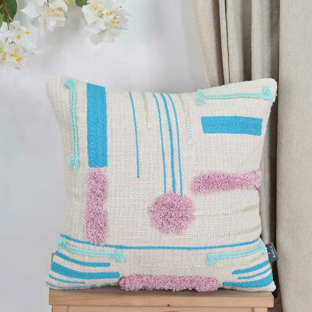 Beautiful Pastel Hued Tufted 100% Cotton Cushion Cover Set Of 1