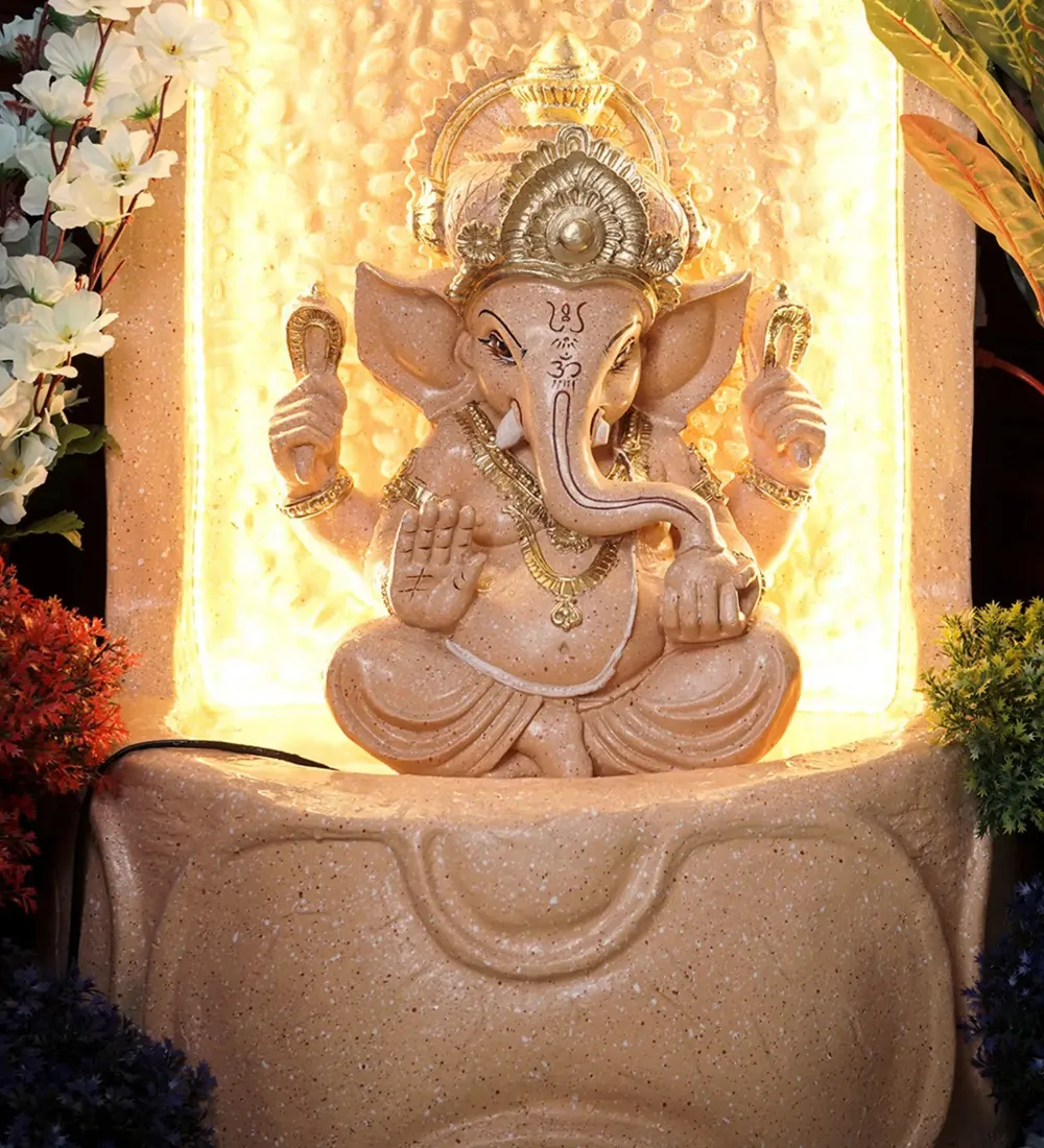 Beautiful Peach Lord Ganesha Vertical Indoor Water Fountain