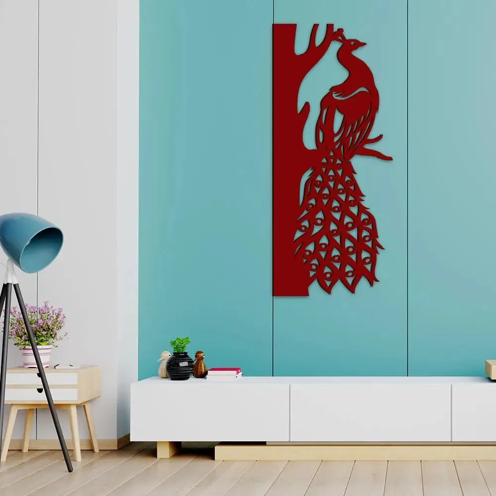 Beautiful Peacock in Brown color Design Wooden Wall Hanging Medium(24 inch X 10 inch)