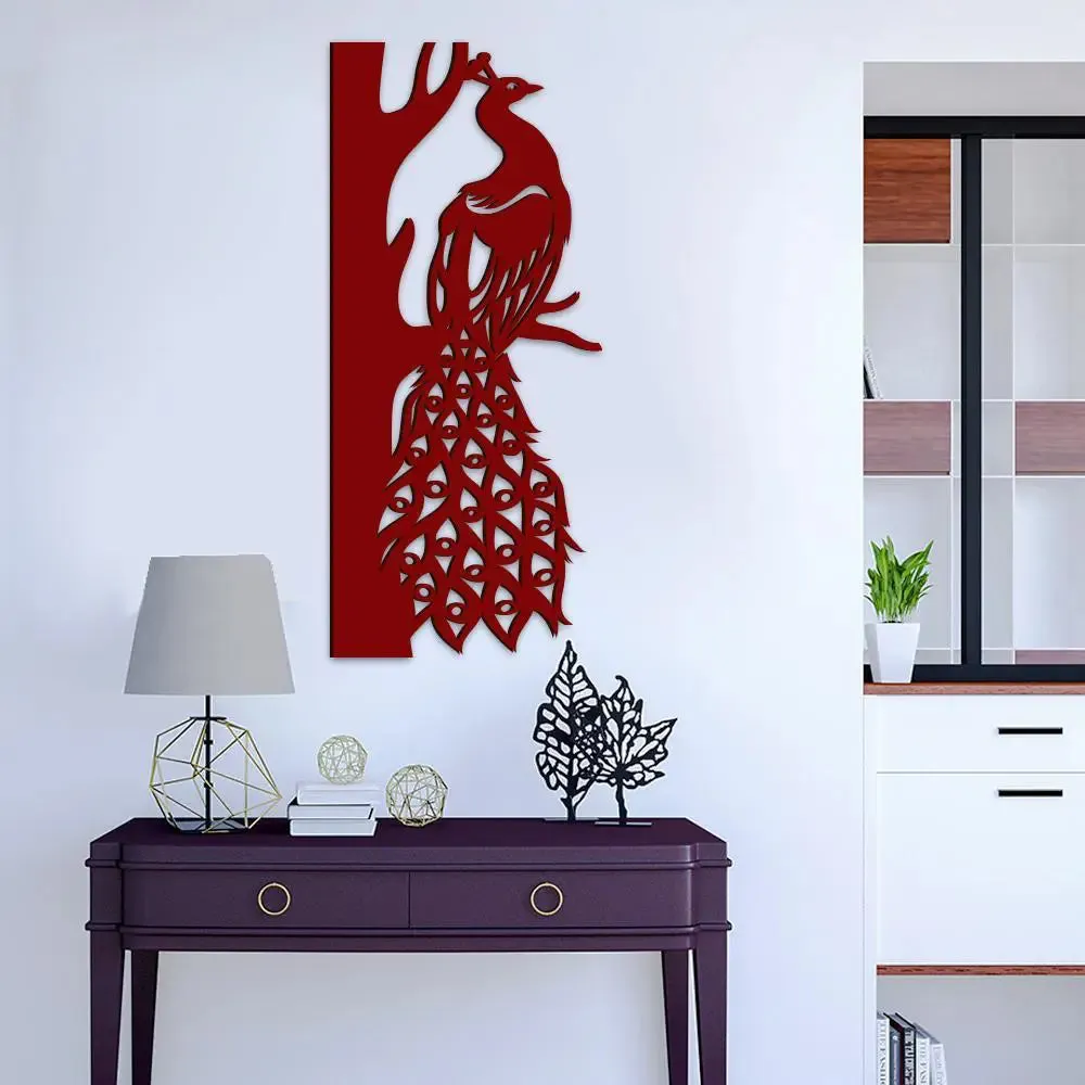 Beautiful Peacock in Brown color Design Wooden Wall Hanging Medium(24 inch X 10 inch)