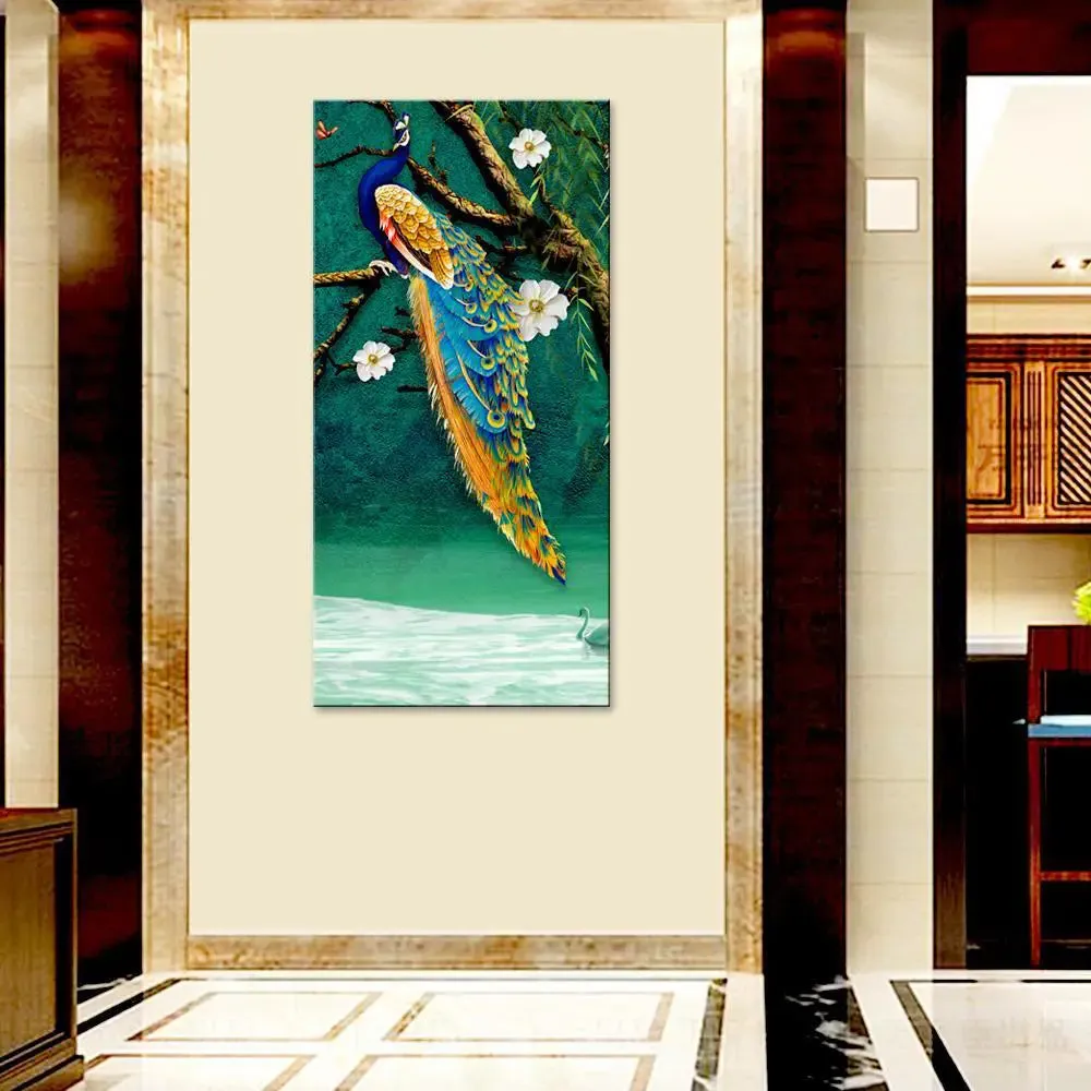 Beautiful Peacock Nature Scenery Canvas Printed Wall Painting With Frame