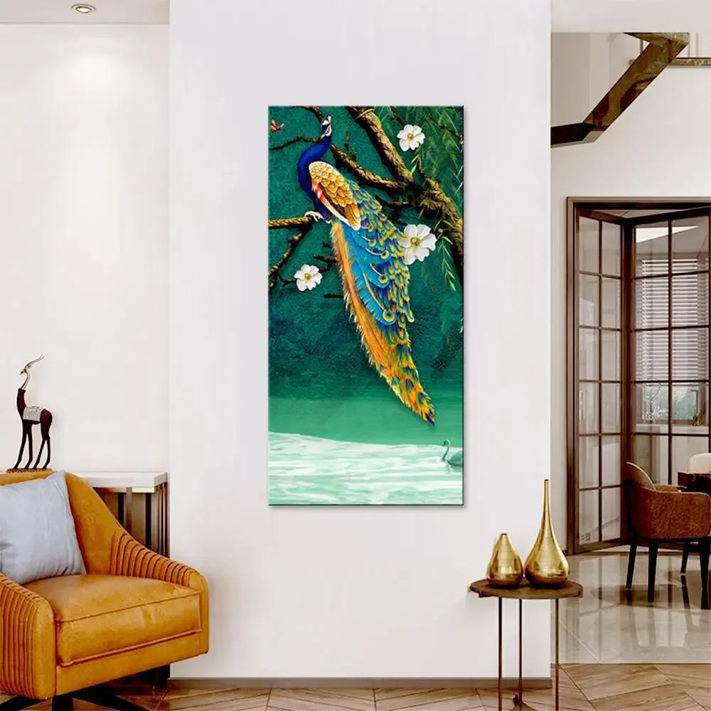 Beautiful Peacock Nature Scenery Canvas Printed Wall Painting With Frame