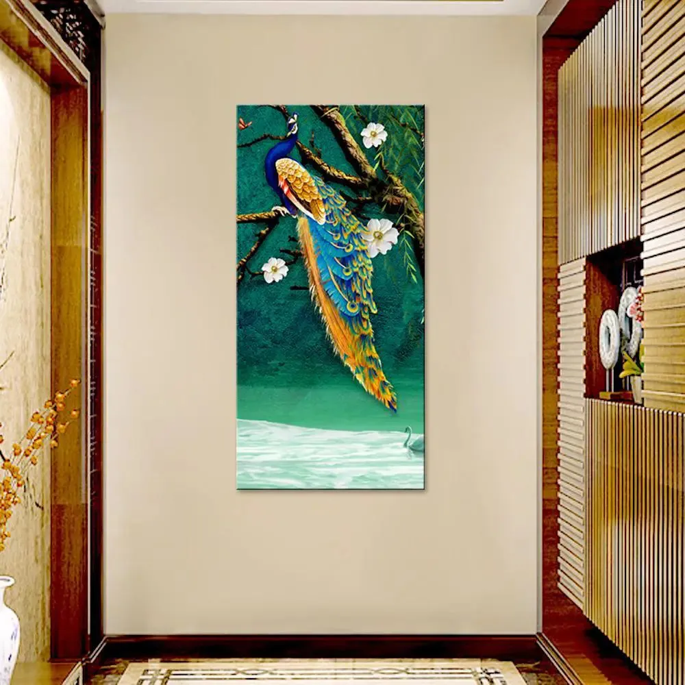 Beautiful Peacock Nature Scenery Canvas Printed Wall Painting With Frame
