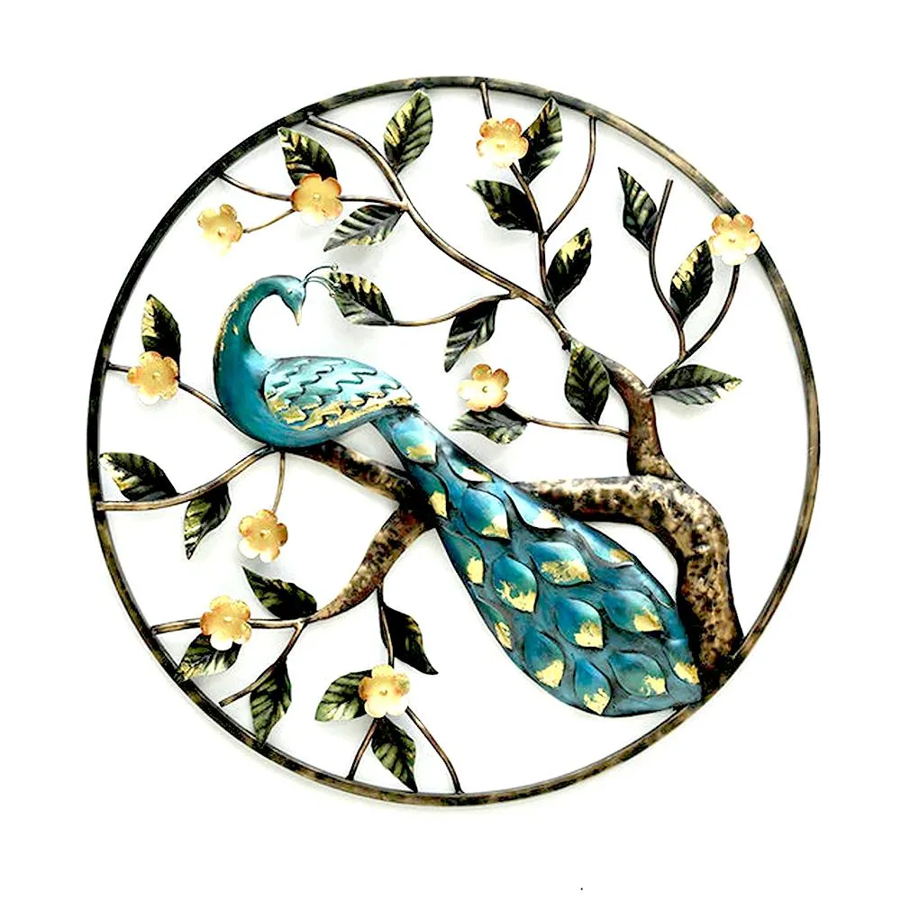 Beautiful Peacock on a Branch Metal Wall Art