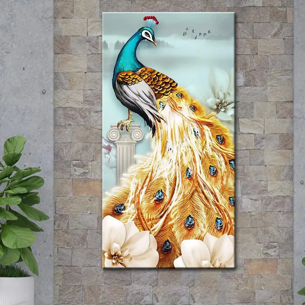 Beautiful Peacock Scenery Canvas Printed Painting With Frame