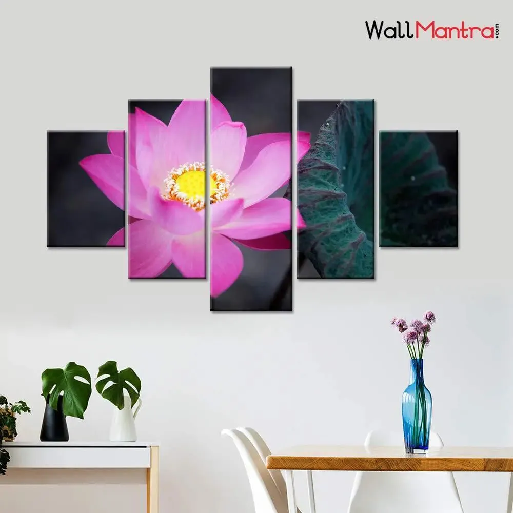 Beautiful Pink Lotus Flower Wall Painting On Canvas
