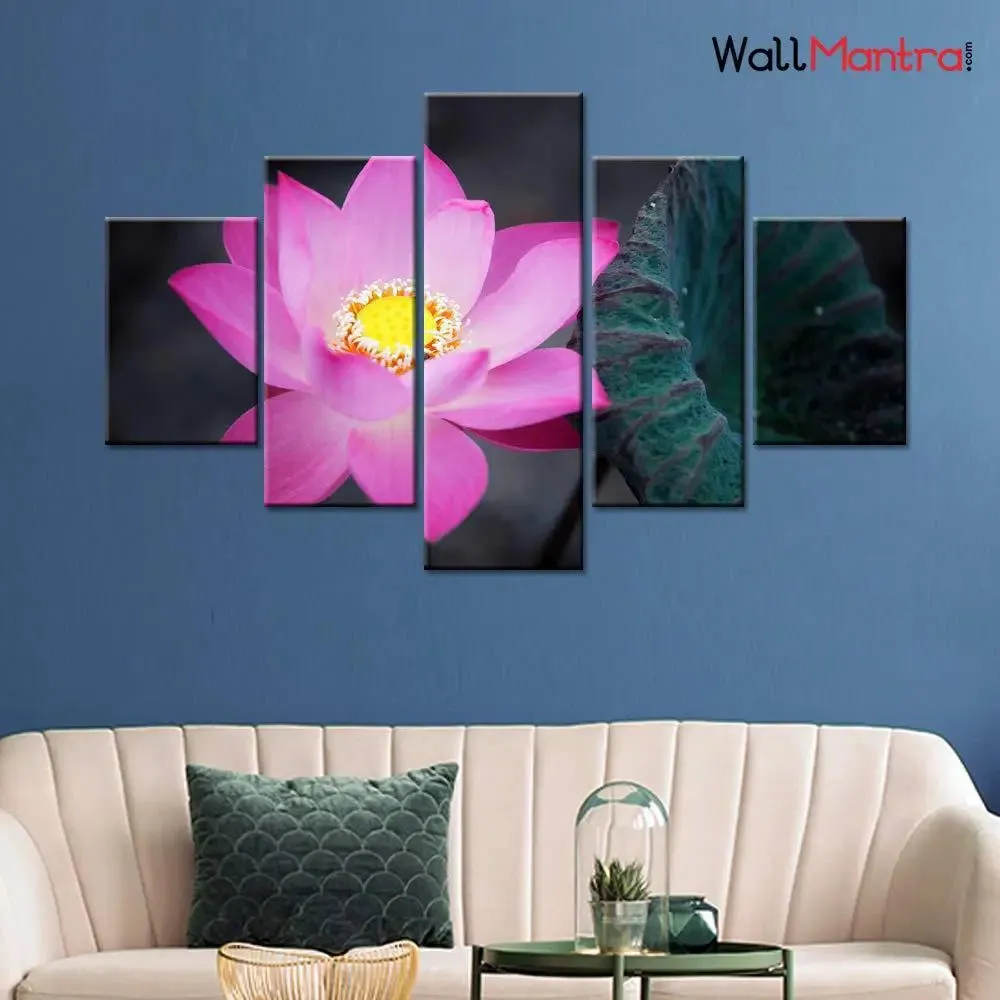 Beautiful Pink Lotus Flower Wall Painting On Canvas