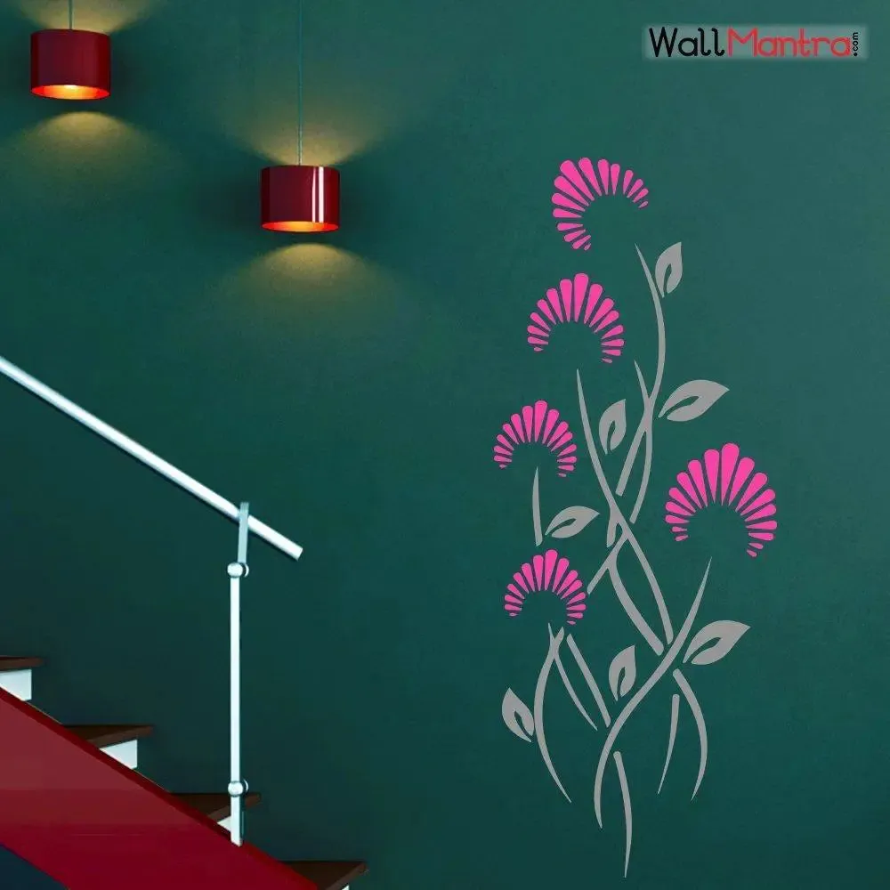 Beautiful Plant Wall Sticker Pink & Gray Color