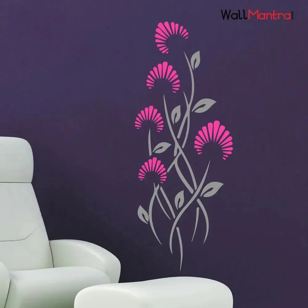 Beautiful Plant Wall Sticker Pink & Gray Color