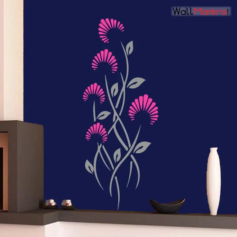 Beautiful Plant Wall Sticker Pink & Gray Color
