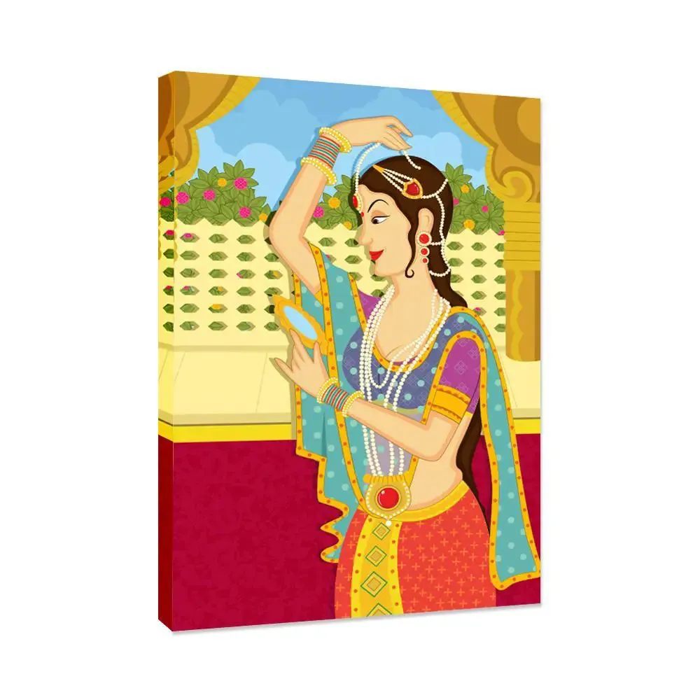 Beautiful Queen Madhubani Painting /  Canvas Print  Stretched on Wood Bars 61 x 41cm With Frame