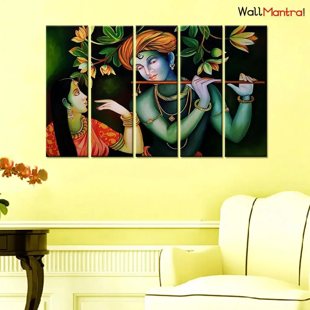 Beautiful Radha Krishna Spiritual Canvas Painting Stretched over Wood Panels