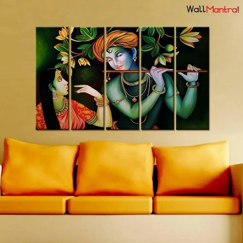 Beautiful Radha Krishna Spiritual Canvas Painting Stretched over Wood Panels