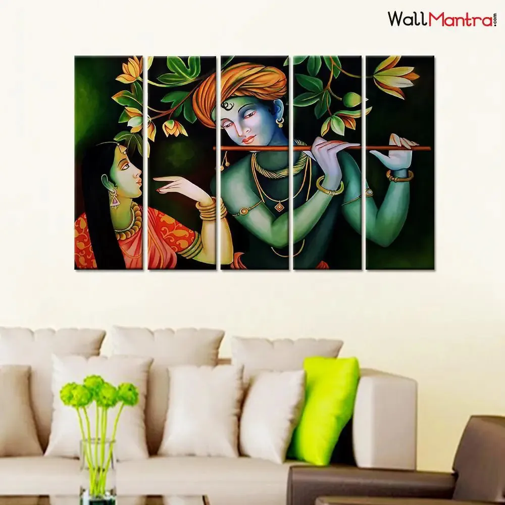 Beautiful Radha Krishna Spiritual Canvas Painting Stretched over Wood Panels