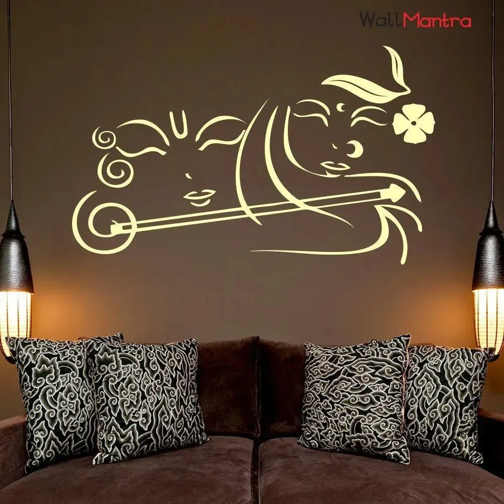 Beautiful Radha Krishna Wall Sticker In Cream Color