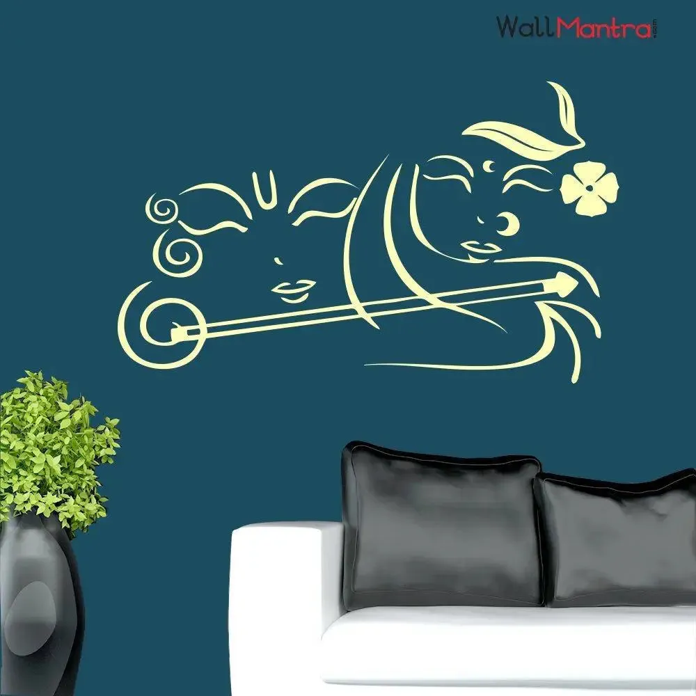Beautiful Radha Krishna Wall Sticker In Cream Color