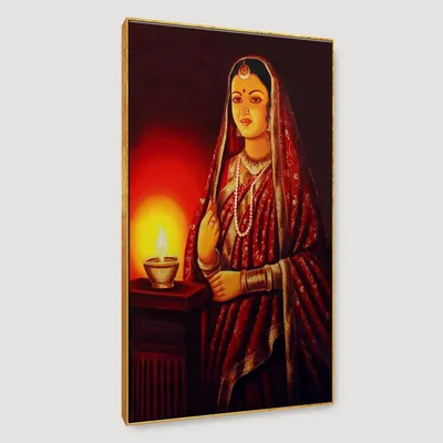 Beautiful Rajasthani Lady Painting / Canvas Printed Painting  Stretched on Wooden Bars