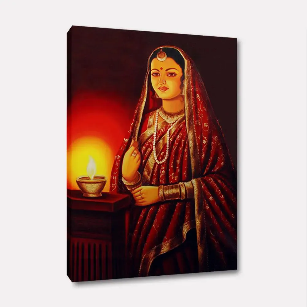 Beautiful Rajasthani Lady Painting / Canvas Printed Painting  Stretched on Wooden Bars With Frame
