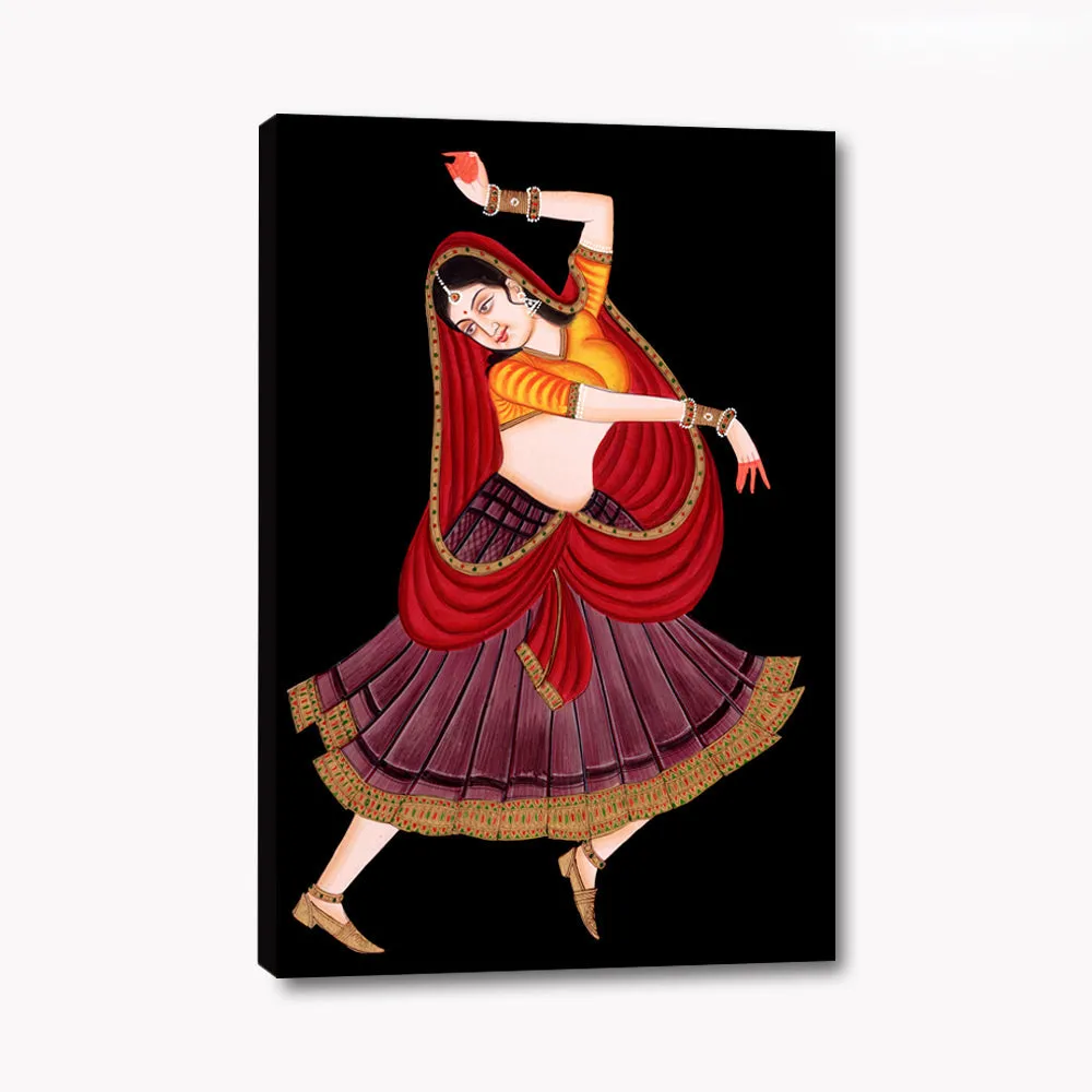 Beautiful Rajasthani Lady Painting in Dancing Pose/ Canvas Printed 1 Piece  Stretched on Wooden Bars With Frame