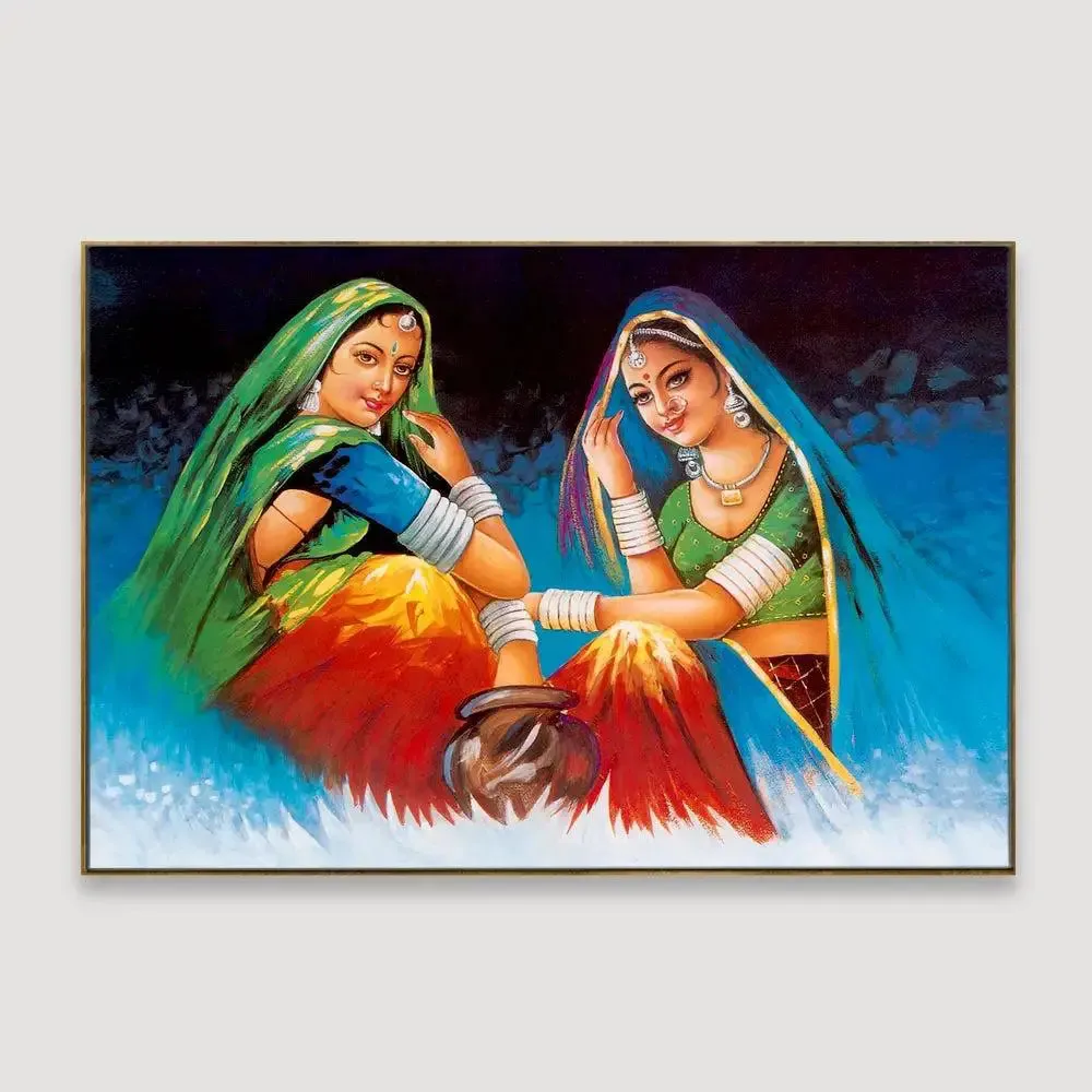 Beautiful Rajasthani lady Painting / Rajasthani folk Village lady Painting With Frame