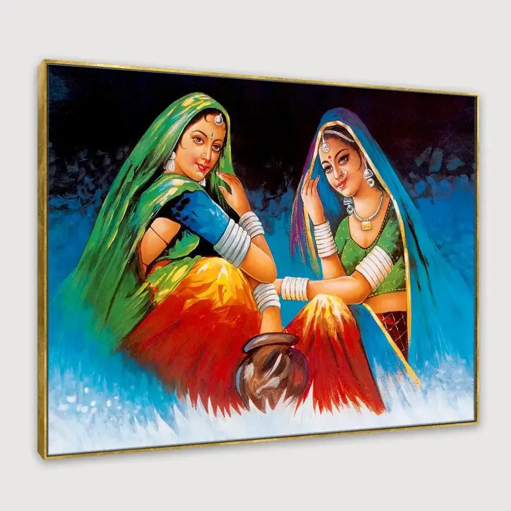 Beautiful Rajasthani lady Painting / Rajasthani folk Village lady Painting With Frame