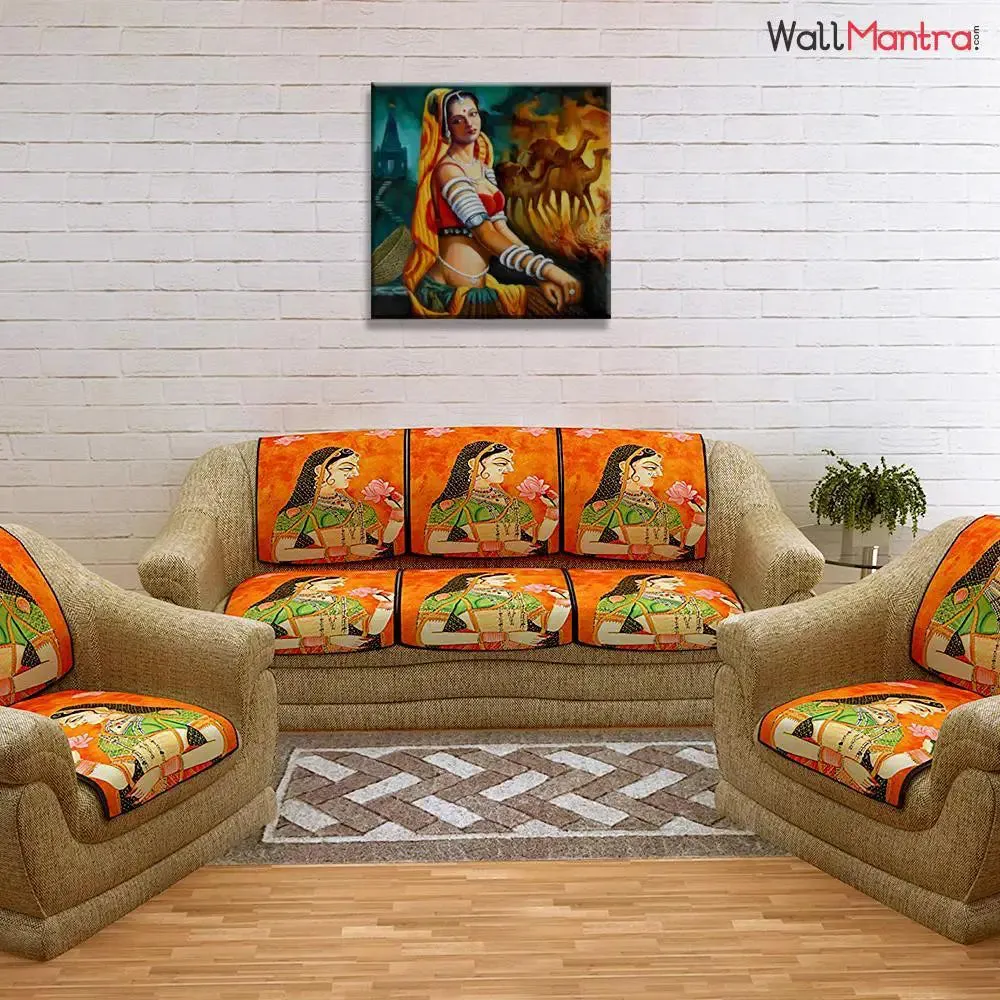 Beautiful Rajasthani Lady with camel Canvas Printed  1 Pieces  with Wooden Framed With Frame