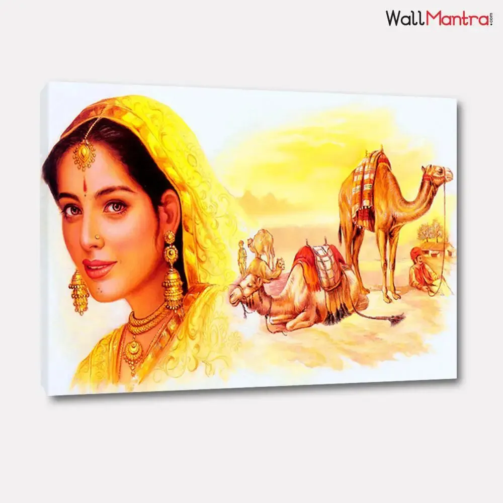 Beautiful Rajasthani Painting folk Village Art Painting on Wooden Bars