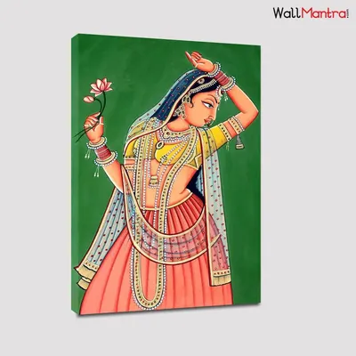 Beautiful Rajasthani Painting / Rajasthani Queen painting/ Canvas Printed Painting 1 Piece Wall Painting Stretched on Wooden Bars