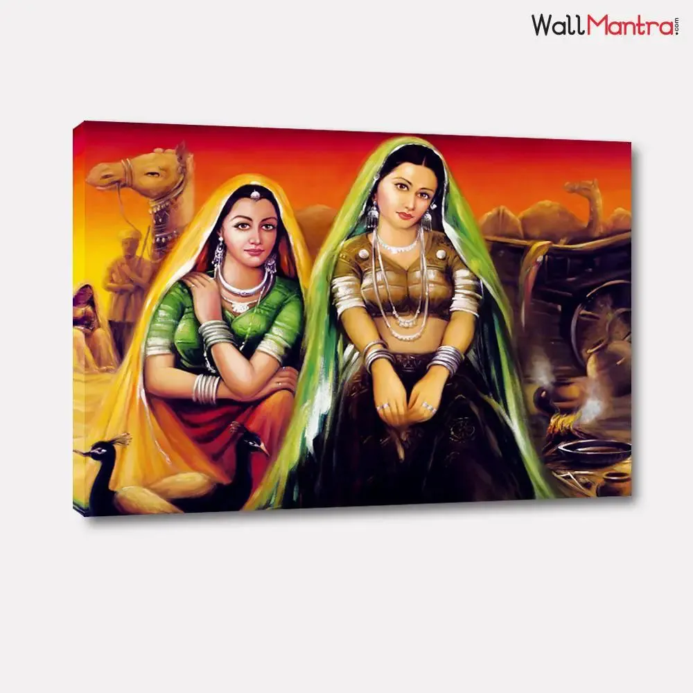 Beautiful Rajasthani Painting / Rajasthani traditional Village Art Painting on Wooden Bars