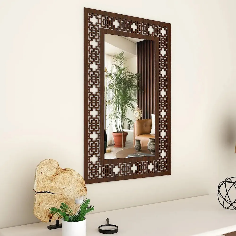 Beautiful Rectangle Vanity Mirror with Walnut Finish Regular ( 61CM X 38CM )