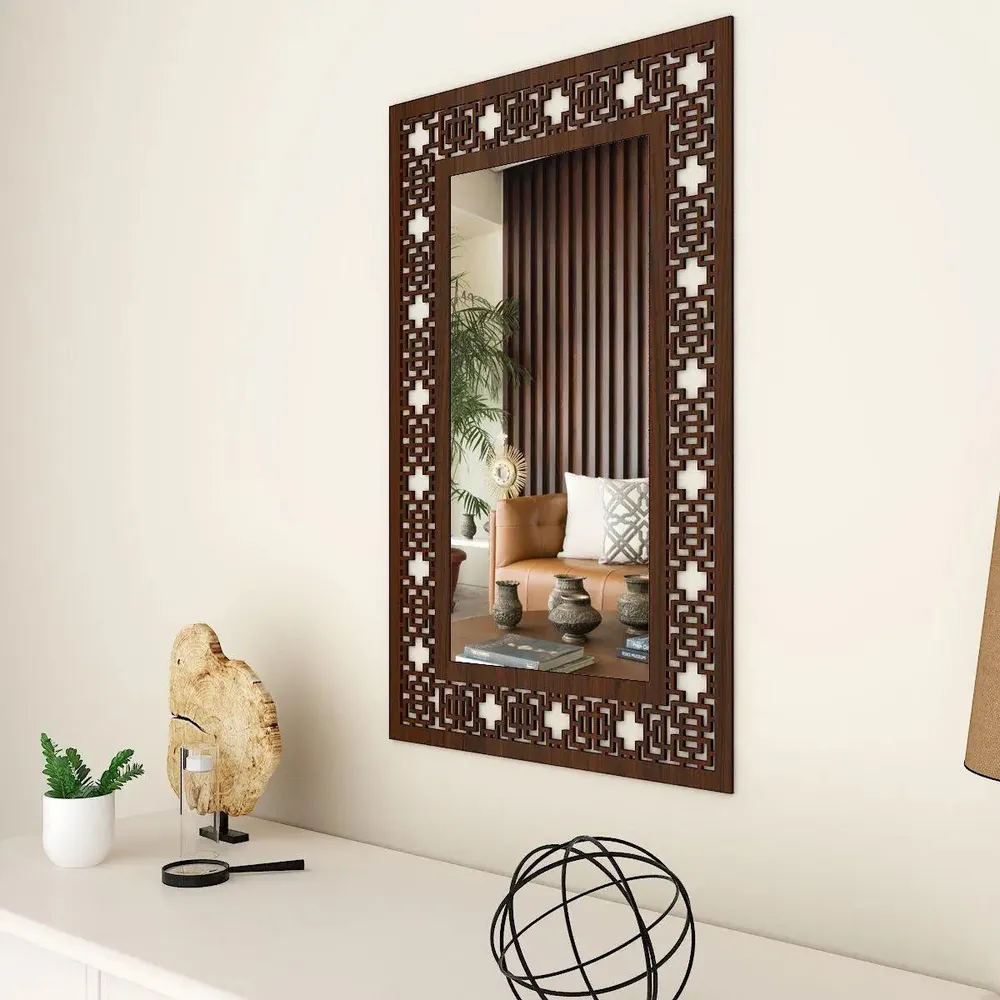 Beautiful Rectangle Vanity Mirror with Walnut Finish Regular ( 61CM X 38CM )