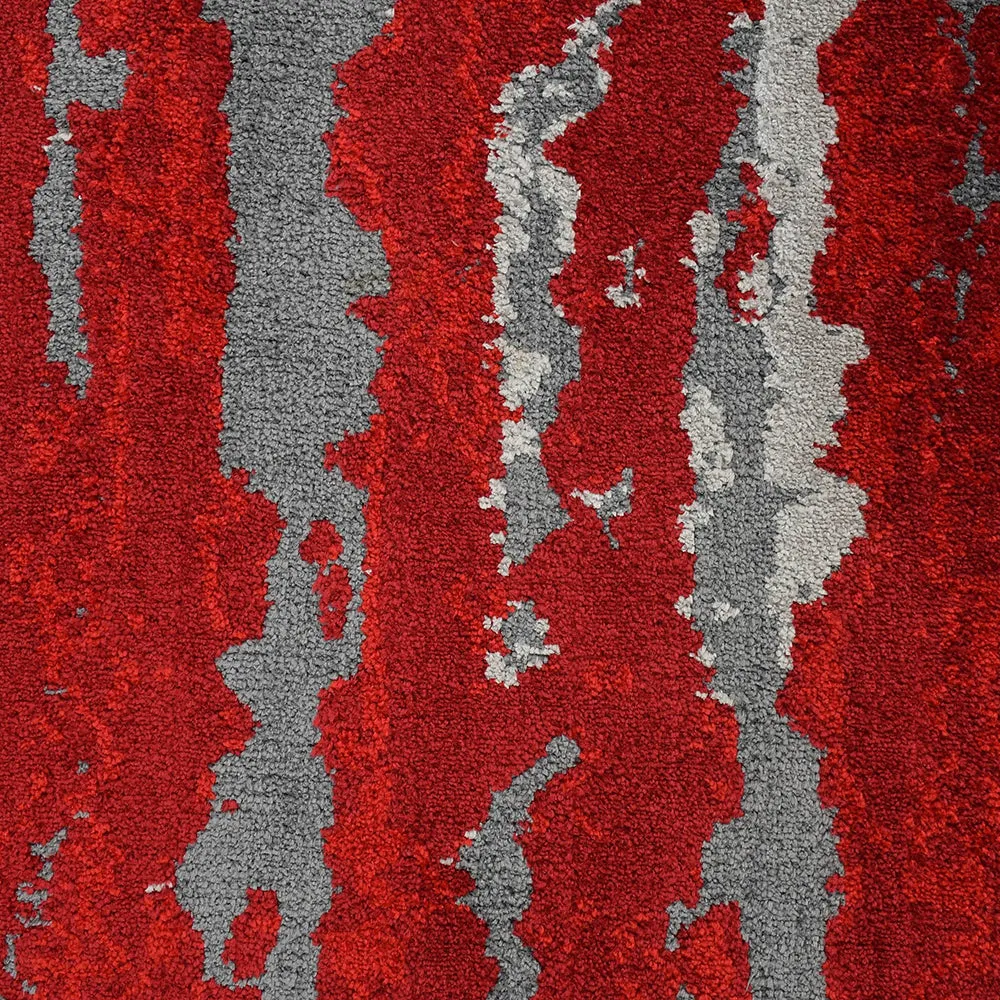 Beautiful Red and Grey Abstract Print Polyester Carpet for Living Room 2X5