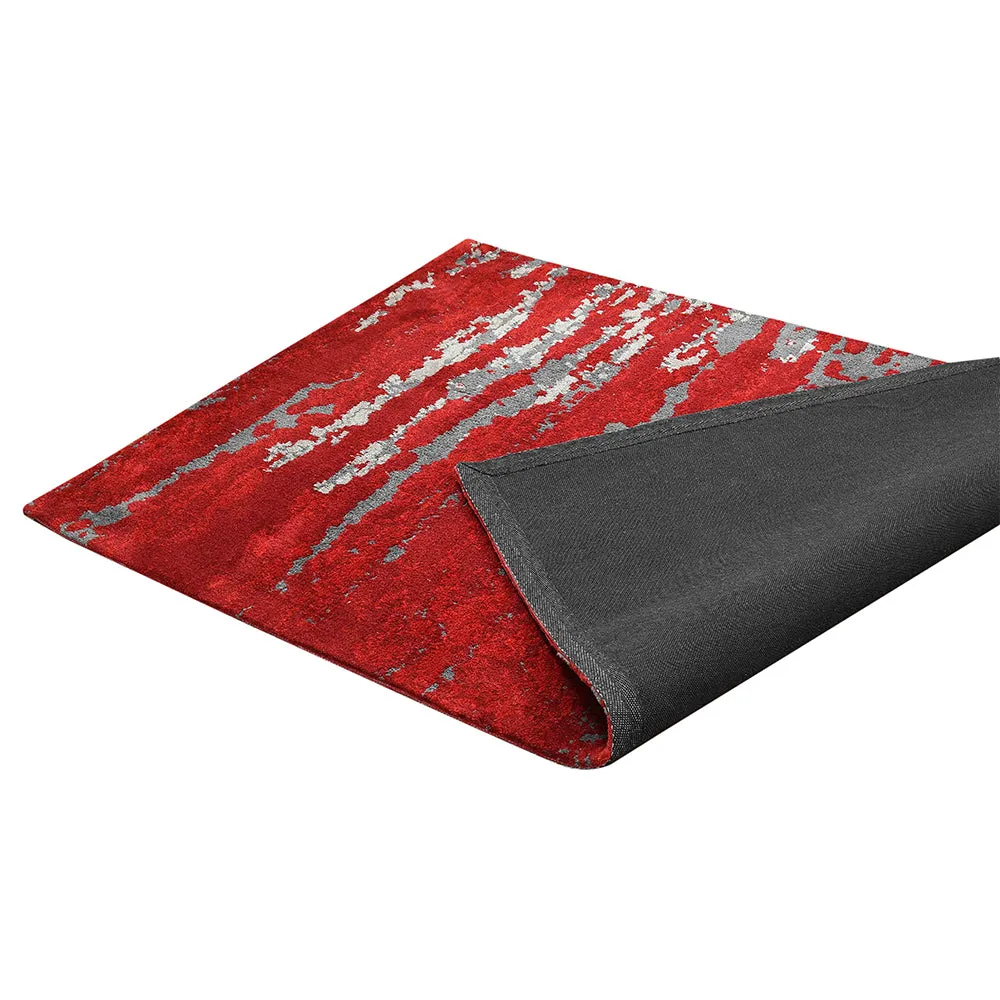 Beautiful Red and Grey Abstract Print Polyester Carpet for Living Room 2X5