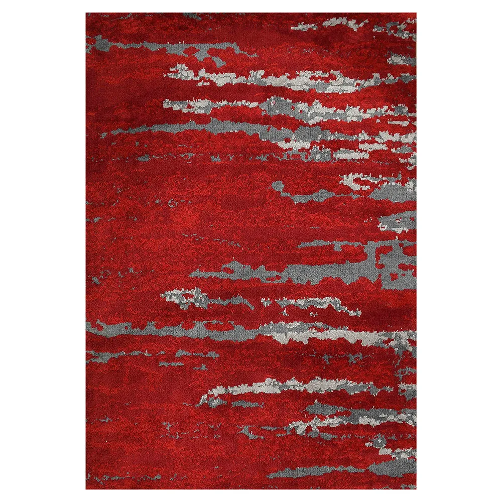 Beautiful Red and Grey Abstract Print Polyester Carpet for Living Room 2X5