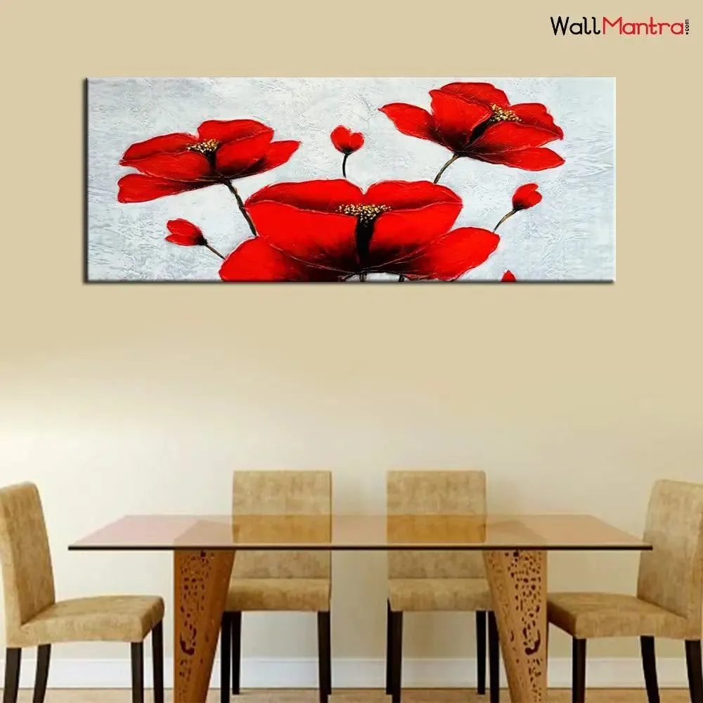 Beautiful Red Flower Wide Format Canvas Print  Wall Painting With Frame