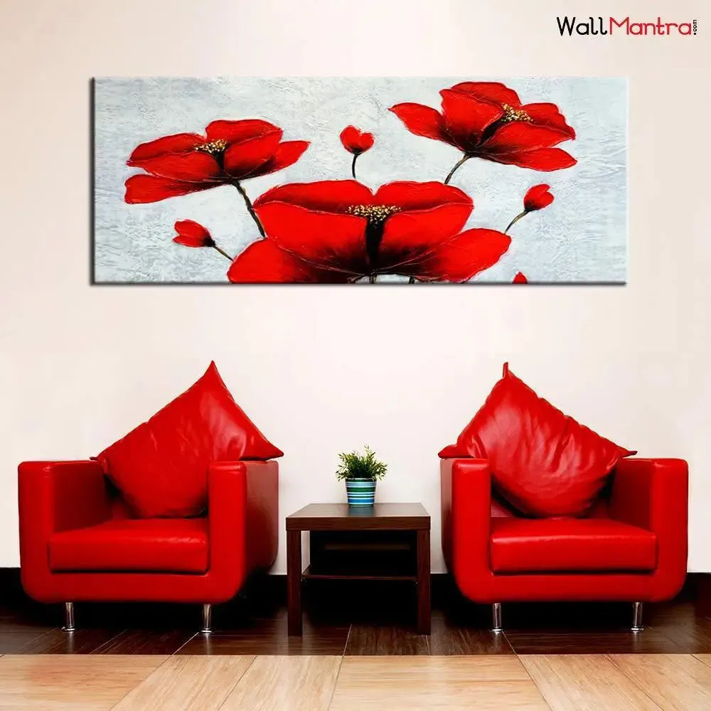 Beautiful Red Flower Wide Format Canvas Print  Wall Painting With Frame