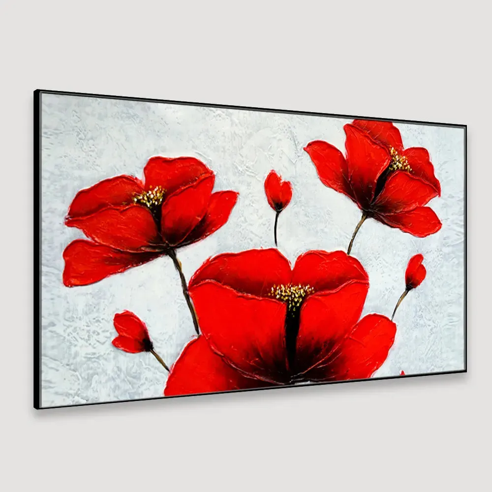 Beautiful Red Flower Wide Format Canvas Print  Wall Painting With Frame