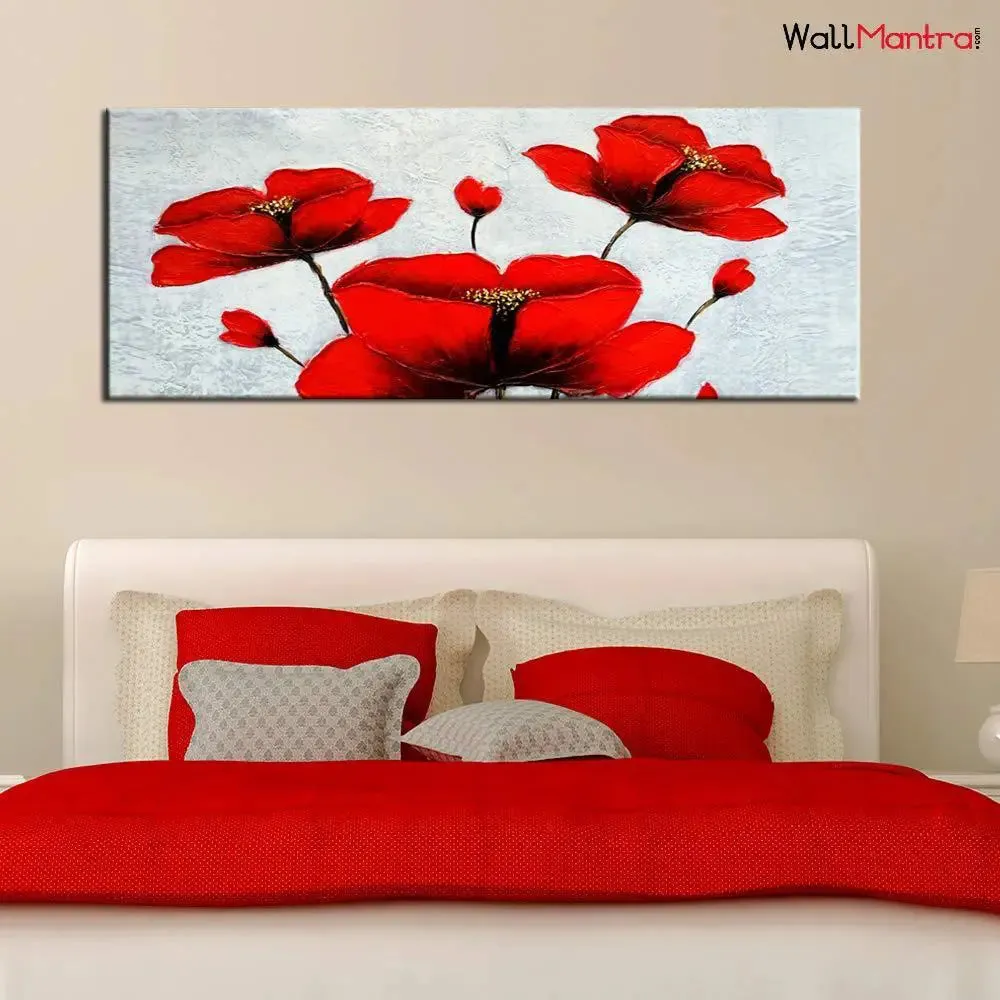 Beautiful Red Flower Wide Format Canvas Print  Wall Painting With Frame
