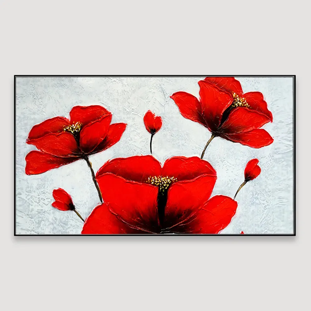 Beautiful Red Flower Wide Format Canvas Print  Wall Painting With Frame