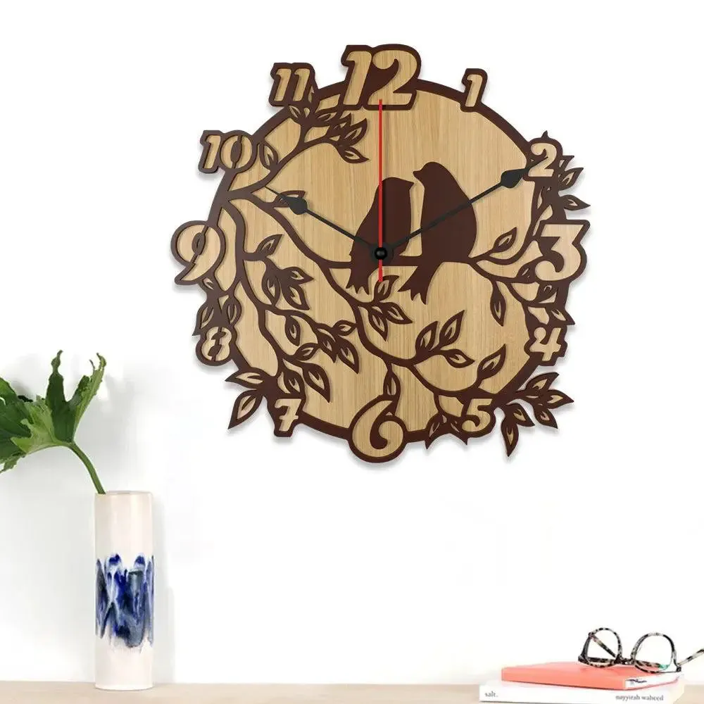 Beautiful Romantic Birds Dual Layer Wooden Wall Clock