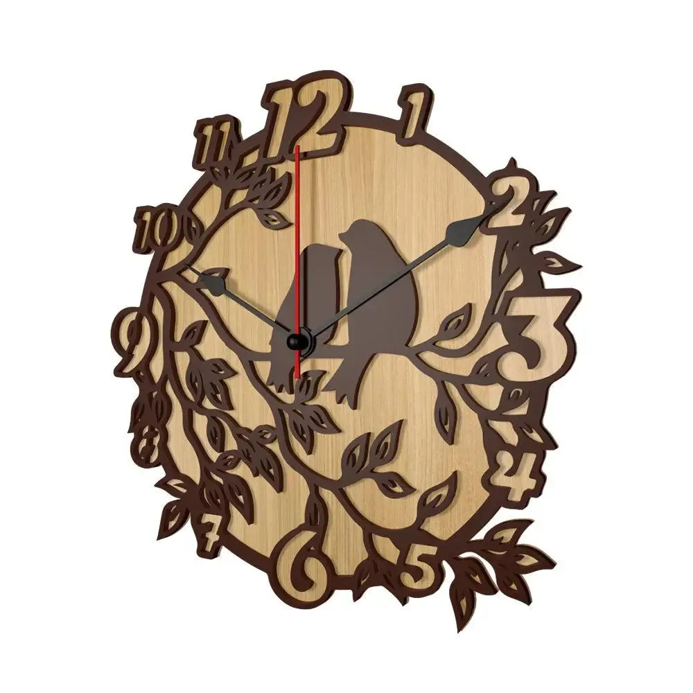 Beautiful Romantic Birds Dual Layer Wooden Wall Clock