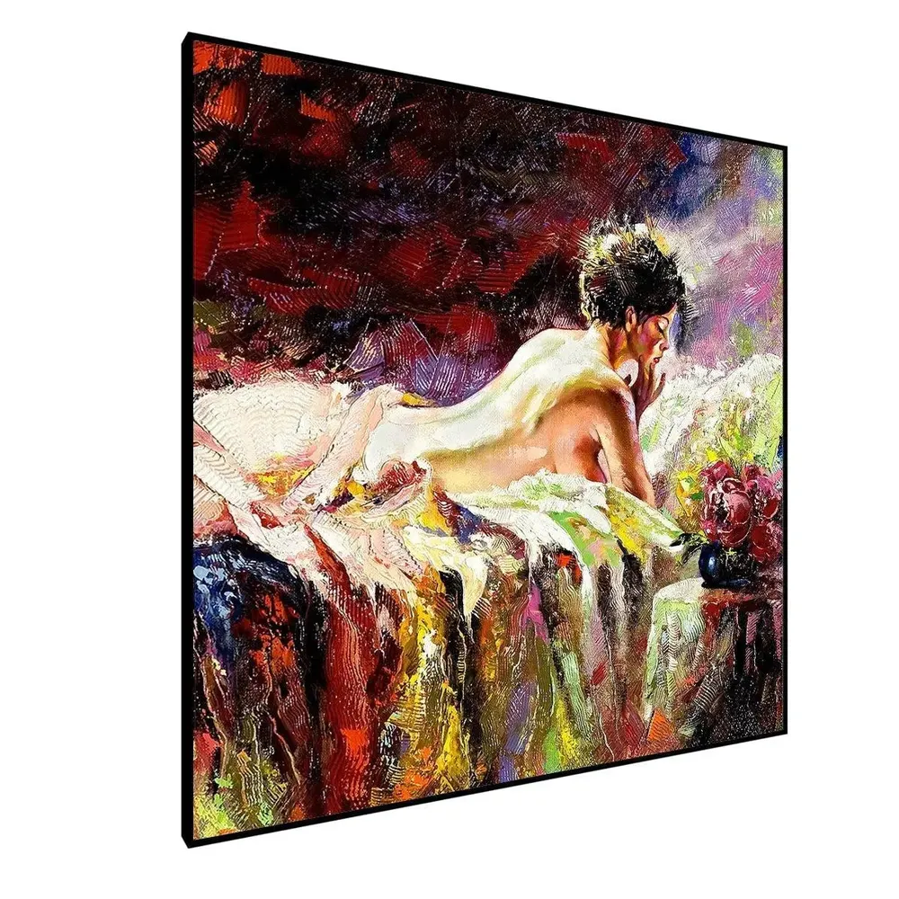 Beautiful Romantic girl Canvas Painting With Black Floating Frame Size: 57 cm (H) X 57 cm (W)