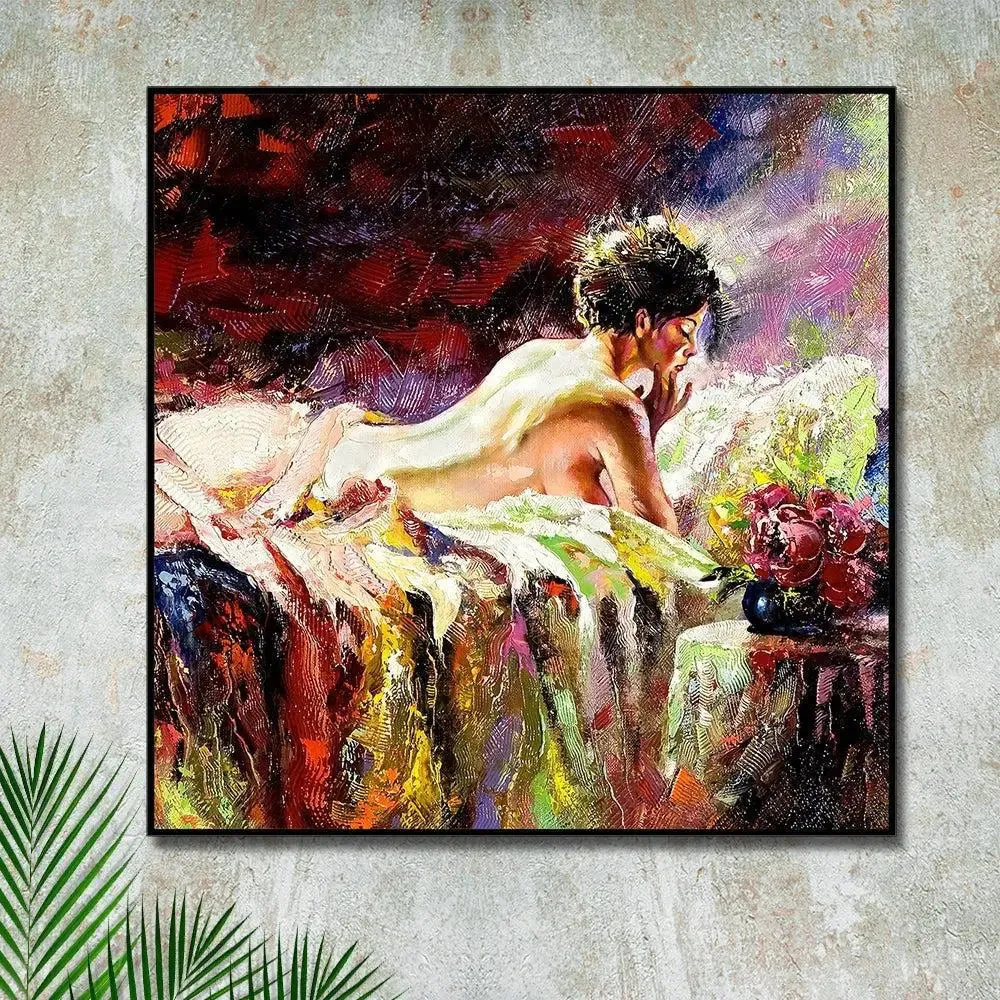 Beautiful Romantic girl Canvas Painting With Black Floating Frame Size: 57 cm (H) X 57 cm (W)
