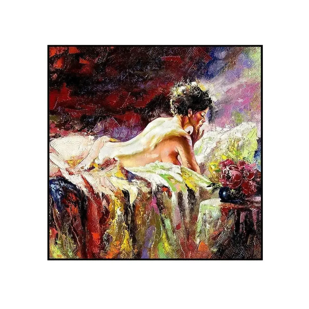 Beautiful Romantic girl Canvas Painting With Black Floating Frame Size: 57 cm (H) X 57 cm (W)