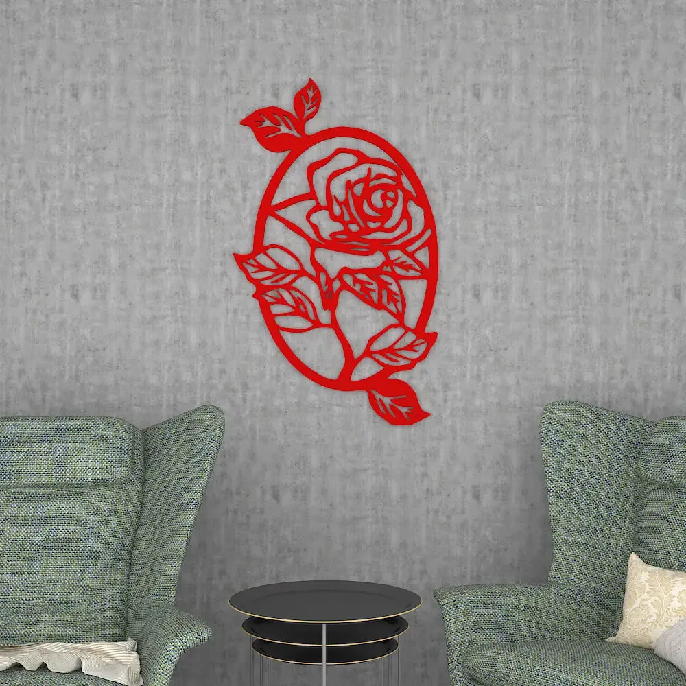 Beautiful Rose Flower in Oval Shape Design Wooden Wall Hanging, Wooden Wall Decoration Medium(18 inch X 10 inch)