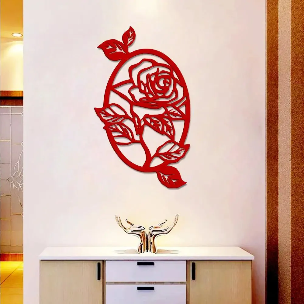 Beautiful Rose Flower in Oval Shape Design Wooden Wall Hanging, Wooden Wall Decoration Medium(18 inch X 10 inch)