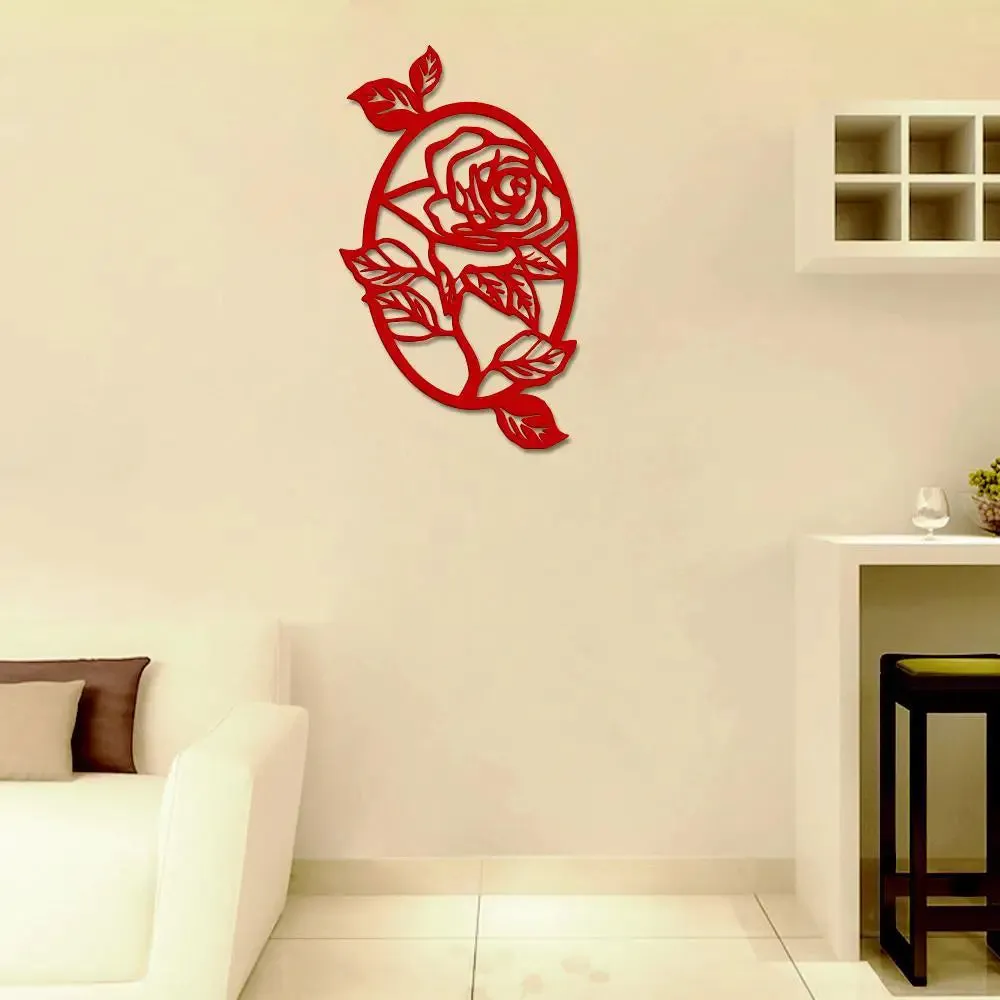 Beautiful Rose Flower in Oval Shape Design Wooden Wall Hanging, Wooden Wall Decoration Medium(18 inch X 10 inch)