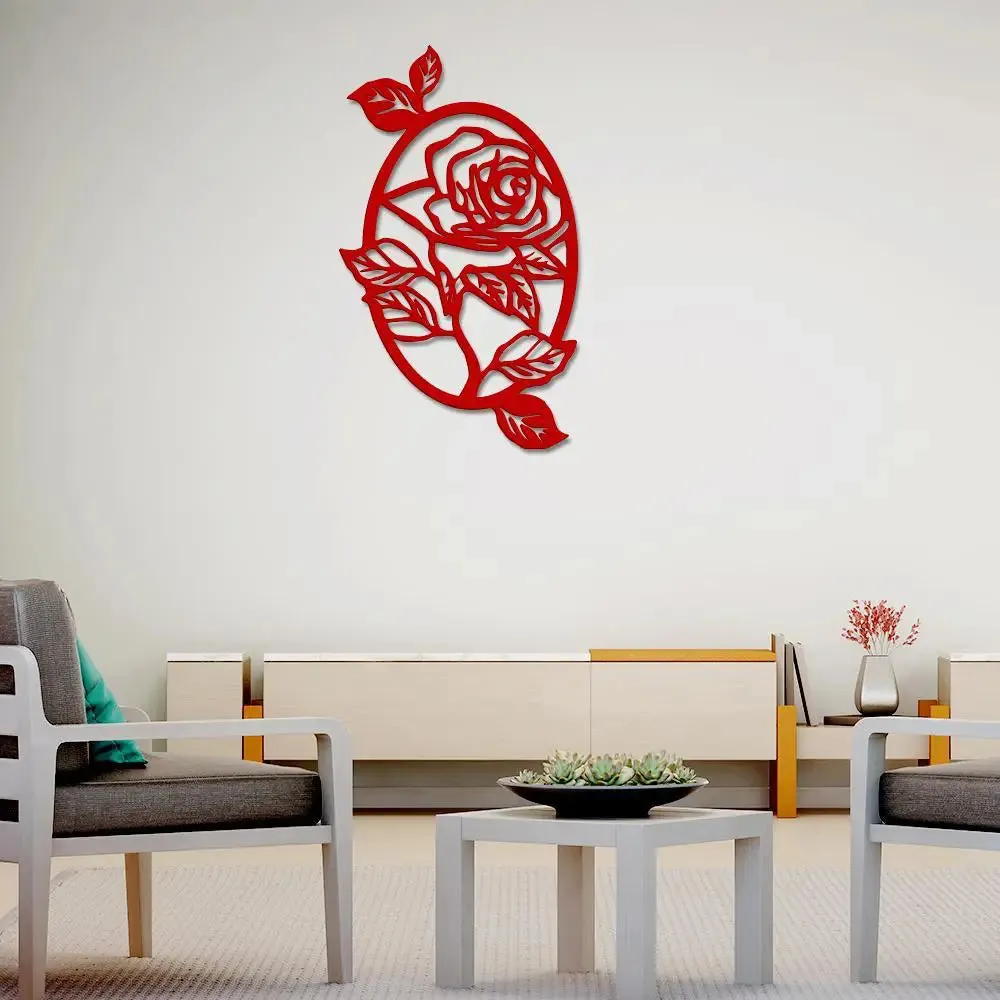 Beautiful Rose Flower in Oval Shape Design Wooden Wall Hanging, Wooden Wall Decoration Medium(18 inch X 10 inch)